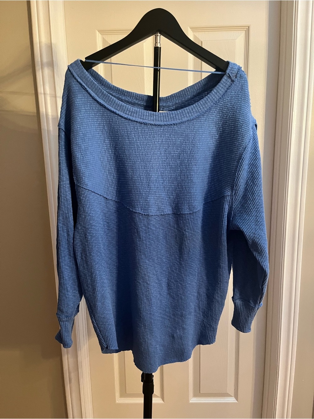 We The Free Off‑Shoulder waffle top in Periwinkle Blue